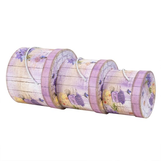 Set 3 cutii cu forma cilindrica si model lavanda, roz / CD4390_Roz