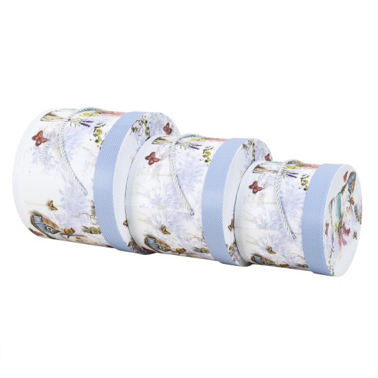 Set 3 cutii cu forma cilindrica si model lavanda, albastru / CD4390_Albastru