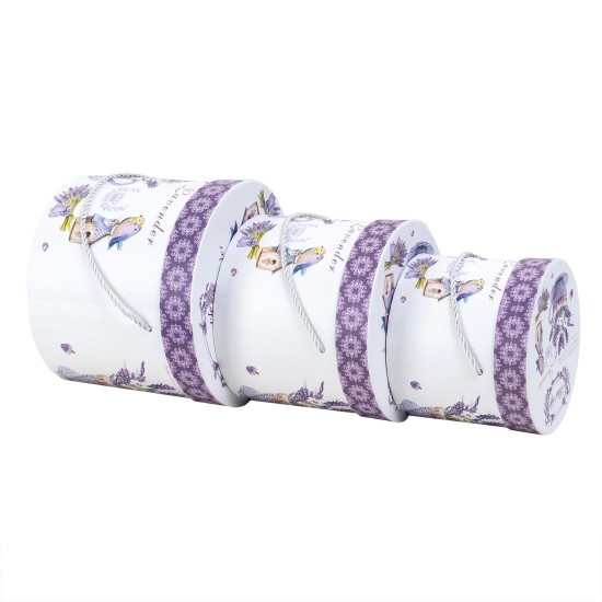 Set 3 cutii cu forma cilindrica si model lavanda, mov / CD4390_Mov