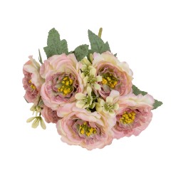 Buchet flori artificiale, 6 capete, culoare roz, H 30 cm, B.S.P. / CD4607_4