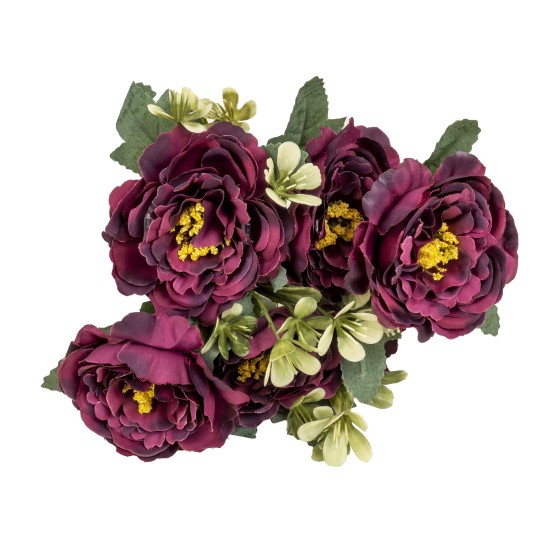 Buchet flori artificiale, 6 capete, culoare mov inchis, H 30 cm, B.S.P. / CD4607_1