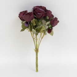 Buchet trandafiri artificiali, culoare grena, 7 fire, H 44 cm, B.S.P. / CD4918_1