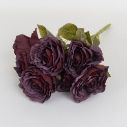 Buchet trandafiri artificiali, culoare grena, 7 fire, H 44 cm, B.S.P. / CD4918_1