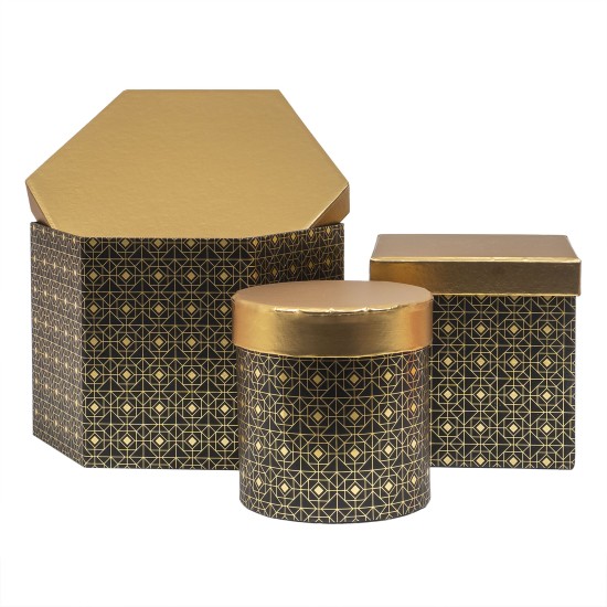 Set 3 cutii cu forme diferite si capac auriu, negru / CD4923_Negru