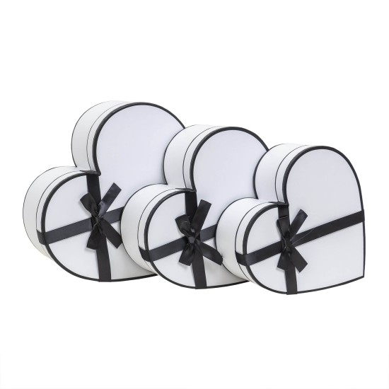 Set 3 cutii in forma de inima, cu fundita / CD4924_Alb