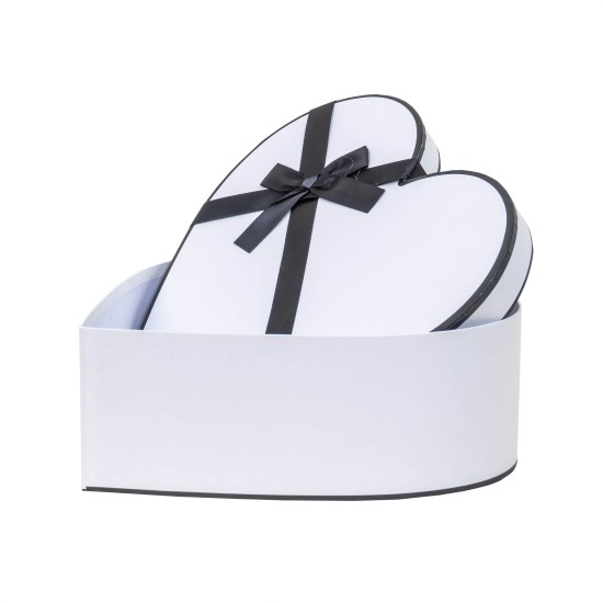 Set 3 cutii in forma de inima, cu fundita / CD4924_Alb