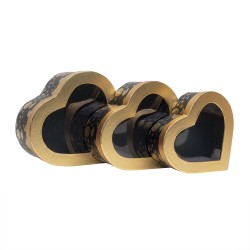 Set 3 cutii in forma de inima, negru cu capac trasparent / CD4934_negru