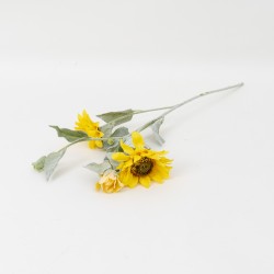 Fir floarea soarelui artificiala, cu 3 flori, culoare galben, H 60 cm, B.S.P. / CD4945_5