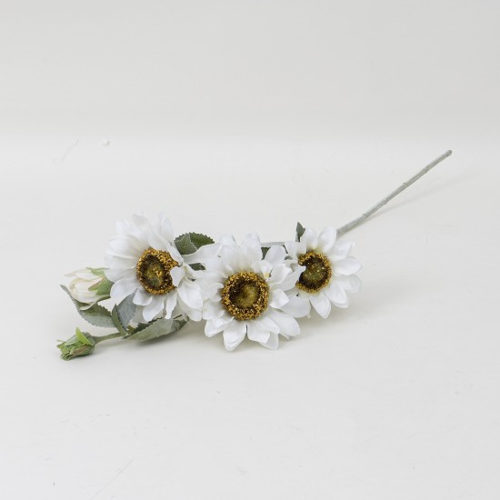 Fir floarea soarelui artificiala, cu 3 flori, culoare alb, H 60 cm, B.S.P. / CD4945_2
