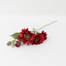 Fir floarea soarelui artificiala, cu 3 flori, culoare rosu, H 60 cm, B.S.P. / CD4945_1