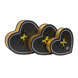 Set 3 cutii in forma de inima, cu capac negru / CD4954_Negru