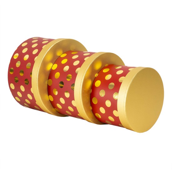 Set 3 cutii cu forma rotund, rosu cu buline aurii / CD4955_rosu