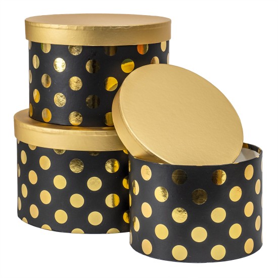Set 3 cutii cu forma rotund, negru cu buline aurii / CD4955_Negru