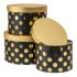 Set 3 cutii cu forma rotund, negru cu buline aurii / CD4955_Negru