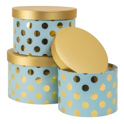 Set 3 cutii cu forma rotund, bleu cu buline aurii / CD4955_Bleu