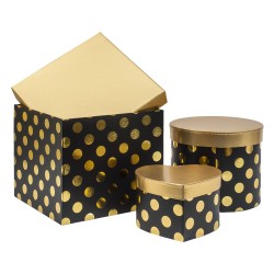 Set 3 cutii cu forme diferite, negru cu buline / CD4957_Negru