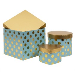 Set 3 cutii cu forme diferite, bleu cu buline / CD4957_Bleu