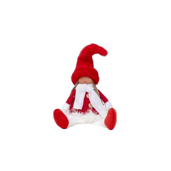 Papusa, cu caciula si fular blanita, inaltime totala 48 cm, rosu / CD5006