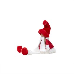 Papusa, cu caciula si fular blanita, inaltime totala 48 cm, rosu / CD5006