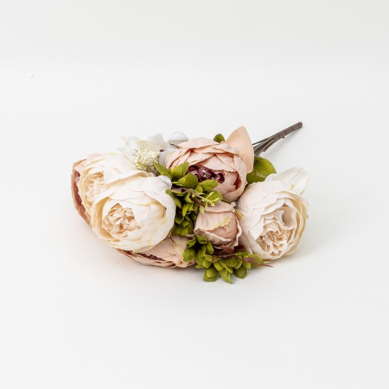 Buchet bujor artificial, 12 fire, culoare crem, 50x12 cm, B.S.P. / CD533_2