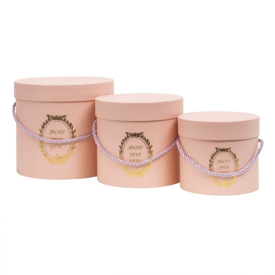 Set 3 cutii cu forma cilindrica si model, culoare roz / CD741_roz