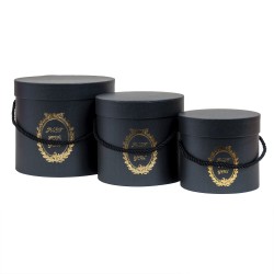 Set 3 cutii cu forma cilindrica si model, culoare negru / CD741_negru