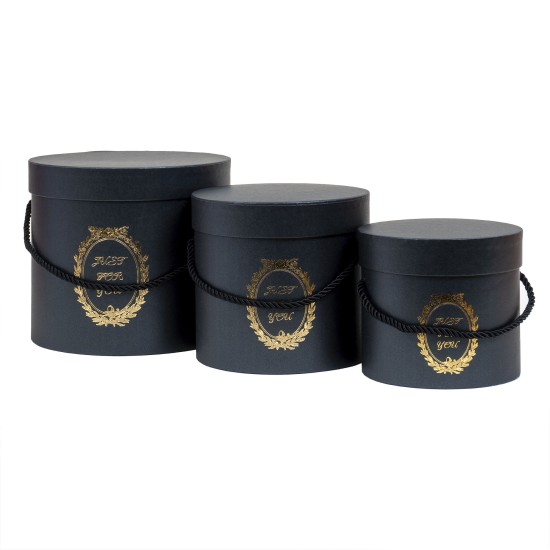 Set 3 cutii cu forma cilindrica si model, culoare negru / CD741_negru