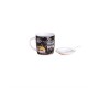 Cana din ceramica cu lingurita si farfuriuta, cu decor, capacitate 300ml / CD840