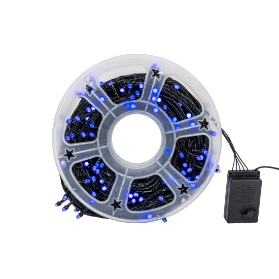 Instalatie de craciun, culoare albastru, pentru interior / exterior, 50m, 8 jocuri de lumini, fir negru, B.S.P. / SL296