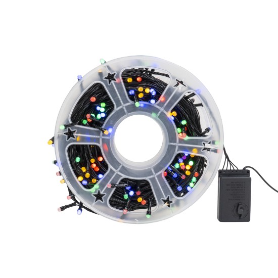 Instalatie de craciun, multicolor, pentru interior / exterior, 50m, 8 jocuri de lumini, fir negru, B.S.P. / SL295