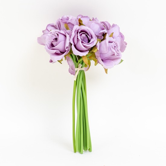 Buchet 12 trandafiri artificiali, culoare lila, H 25 cm, B.S.P. / SL065_1