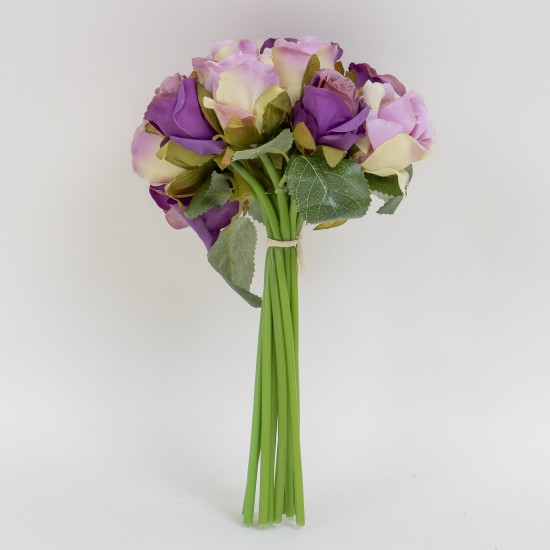 Buchet 12 trandafiri artificiali, culoare mov + roz, H 25 cm, B.S.P. / SL065_2