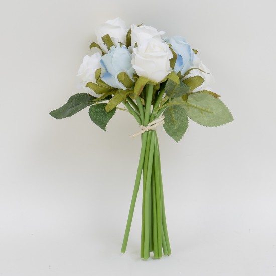 Buchet 12 trandafiri artificiali, culoare alb + bleu, H 25 cm, B.S.P. / SL065_4