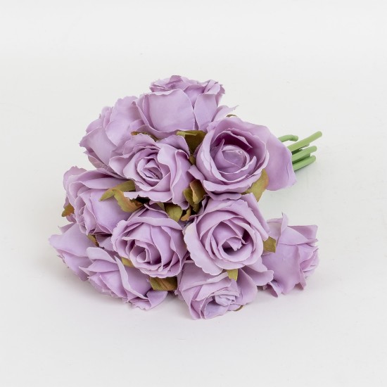 Buchet 12 trandafiri artificiali, culoare lila, H 25 cm, B.S.P. / SL065_1