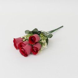 Buchet trandafiri artiificiali, 5 fire, culoare rosu, H 30, B.S.P. / SL078_6