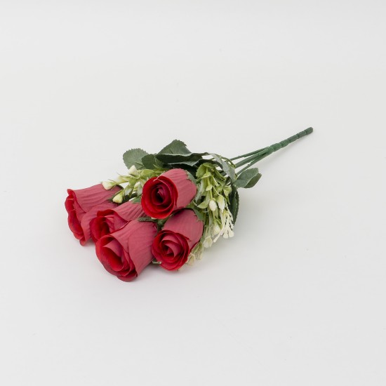 Buchet trandafiri artiificiali, 5 fire, culoare rosu, H 30, B.S.P. / SL078_6