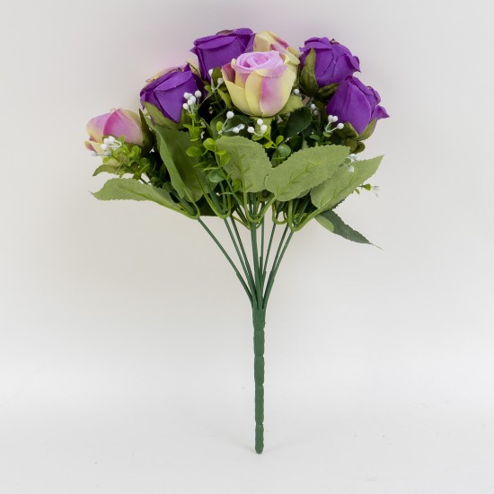 Buchet 10 trandafiri artificiali, culoare mov, H 30 cm, B.S.P. / SL081_1