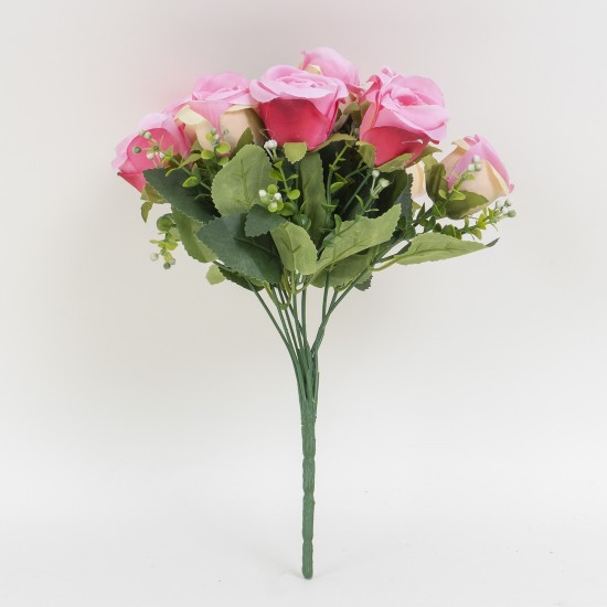 Buchet 10 trandafiri artificiali, culoare roz, H 30 cm, B.S.P. / SL081_3