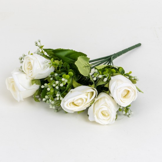 Buchet 10 trandafiri artificiali, culoare alb, H 30 cm, B.S.P. / SL081_2