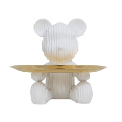 Statueta din rasina, model ursulet + tavita, culoare alb, H 15 cm, B.S.P. / SL1059_2