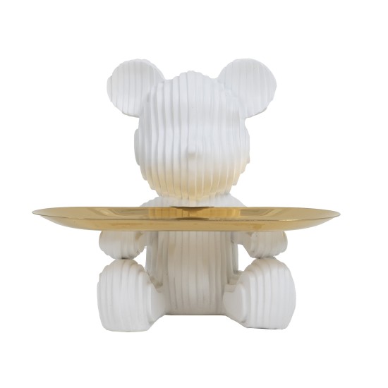 Statueta din rasina, model ursulet + tavita, culoare alb, H 15 cm, B.S.P. / SL1059_2