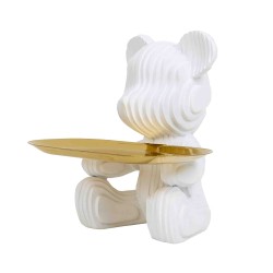 Statueta din rasina, model ursulet + tavita, culoare alb, H 15 cm, B.S.P. / SL1059_2