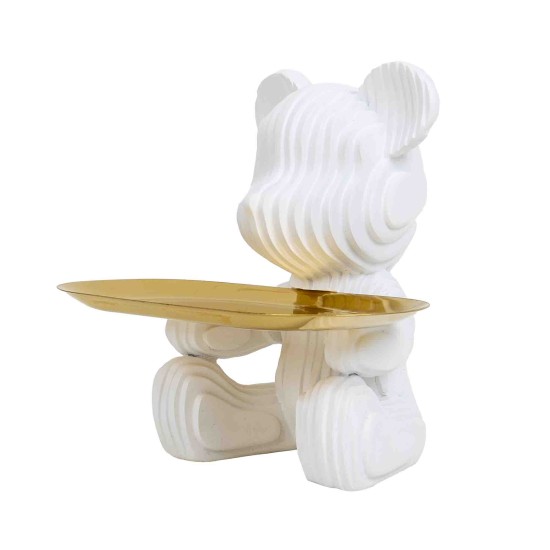 Statueta din rasina, model ursulet + tavita, culoare alb, H 15 cm, B.S.P. / SL1059_2