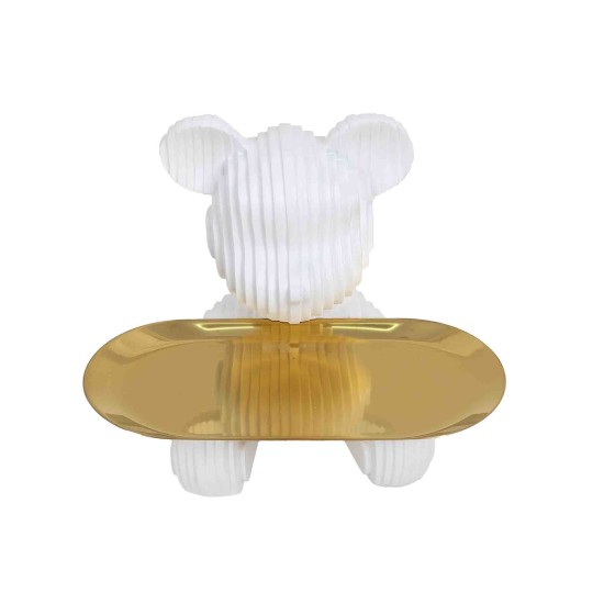 Statueta din rasina, model ursulet + tavita, culoare alb, H 15 cm, B.S.P. / SL1059_2