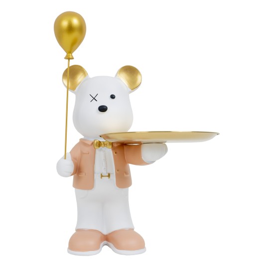 Statueta din rasina, model ursulet cu balon + tavita, culoare roz, H 30 cm, B.S.P. / SL1081_1