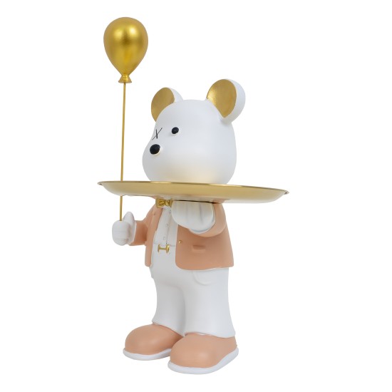 Statueta din rasina, model ursulet cu balon + tavita, culoare roz, H 30 cm, B.S.P. / SL1081_1