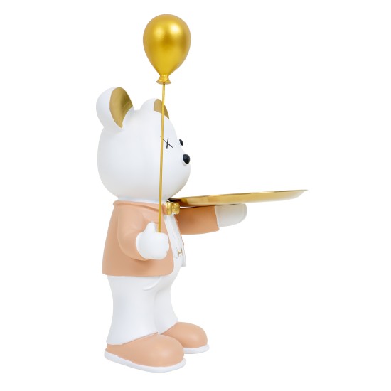 Statueta din rasina, model ursulet cu balon + tavita, culoare roz, H 30 cm, B.S.P. / SL1081_1