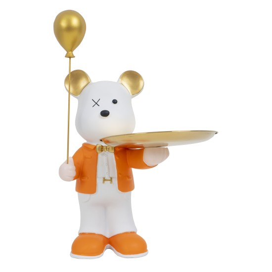 Statueta din rasina, model ursulet cu balon + tavita, culoare portocaliu, H 30 cm, B.S.P. / SL1081_2