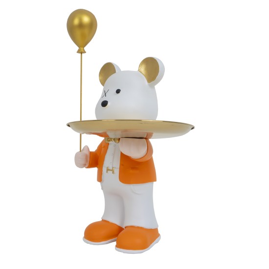 Statueta din rasina, model ursulet cu balon + tavita, culoare portocaliu, H 30 cm, B.S.P. / SL1081_2