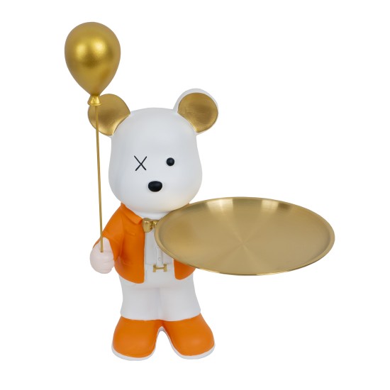 Statueta din rasina, model ursulet cu balon + tavita, culoare portocaliu, H 30 cm, B.S.P. / SL1081_2